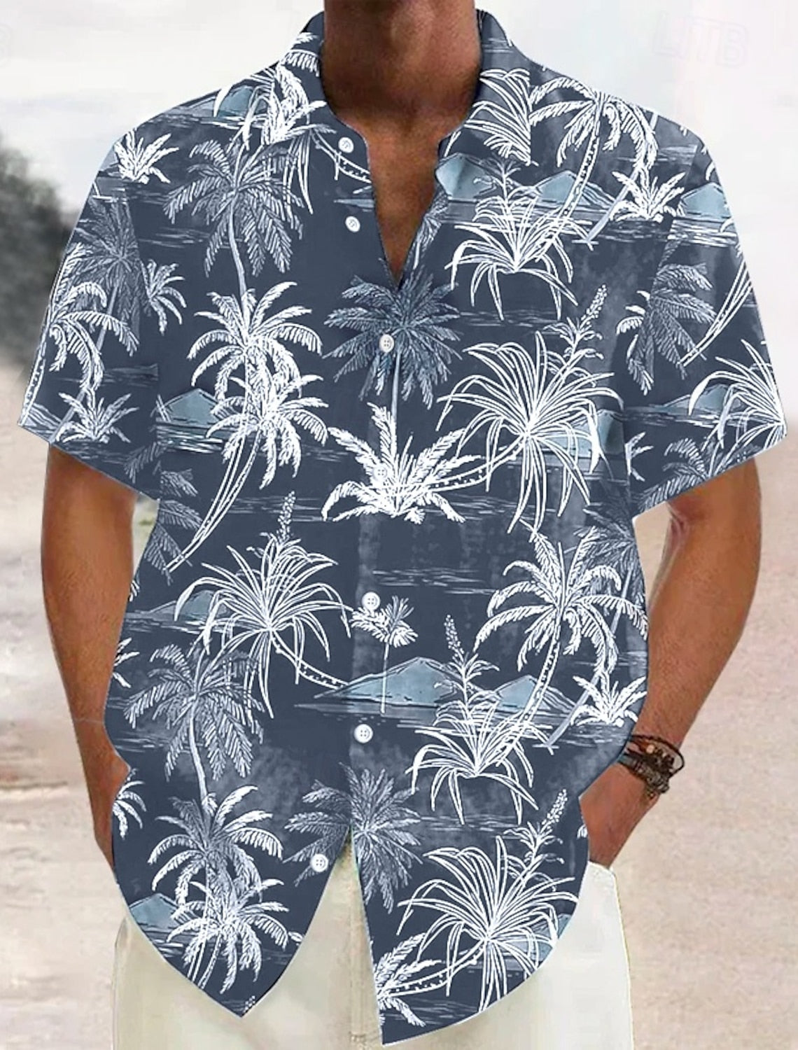 Street-Wave Men's Hawaiian Linen Shirt Breathable Lightweight Relaxed Fit for Summer Vacations