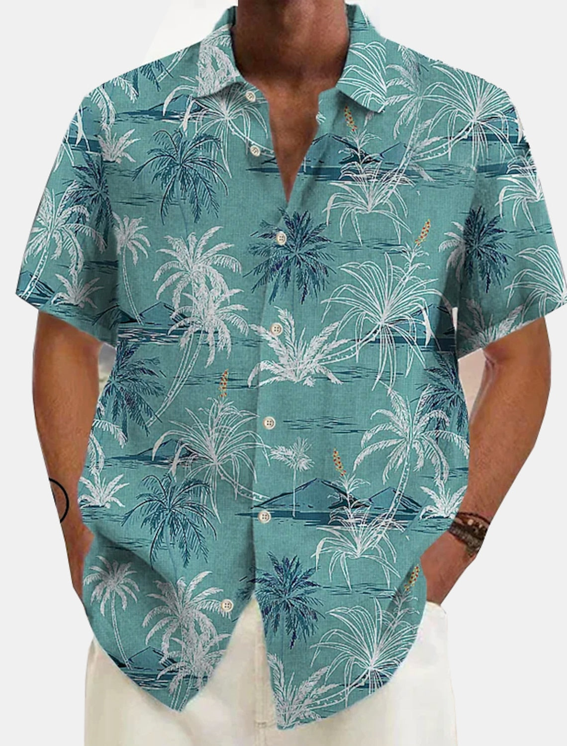 Street-Wave Men's Hawaiian Linen Shirt Breathable Lightweight Relaxed Fit for Summer Vacations