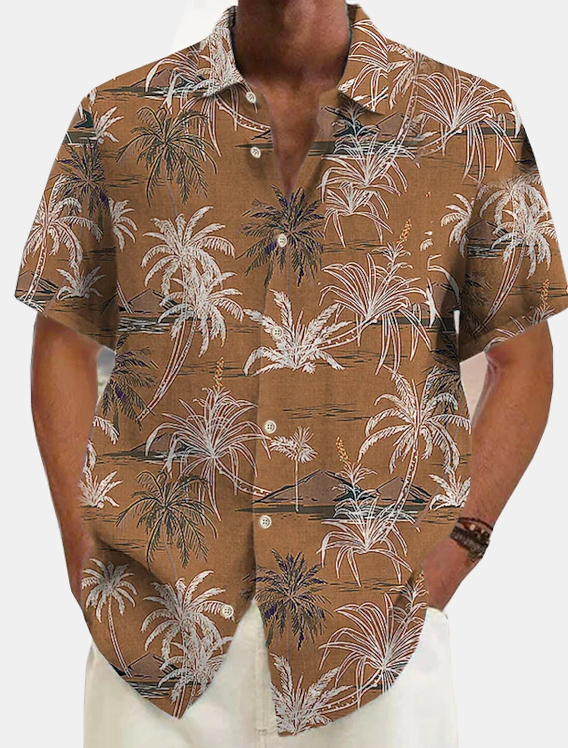 Street-Wave Men's Hawaiian Linen Shirt Breathable Lightweight Relaxed Fit for Summer Vacations