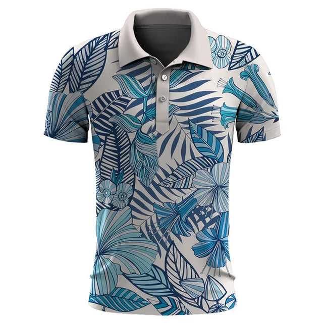 Street Wave Hawaiian Polo Shirt For Men Lightweight Breathable Tropical Print All Day Comfort