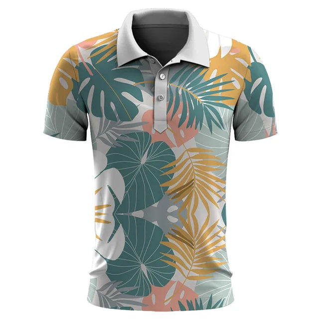 Street Wave Hawaiian Polo Shirt For Men Lightweight Breathable Tropical Print All Day Comfort