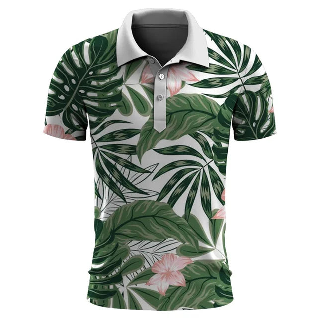Street Wave Hawaiian Polo Shirt For Men Lightweight Breathable Tropical Print All Day Comfort