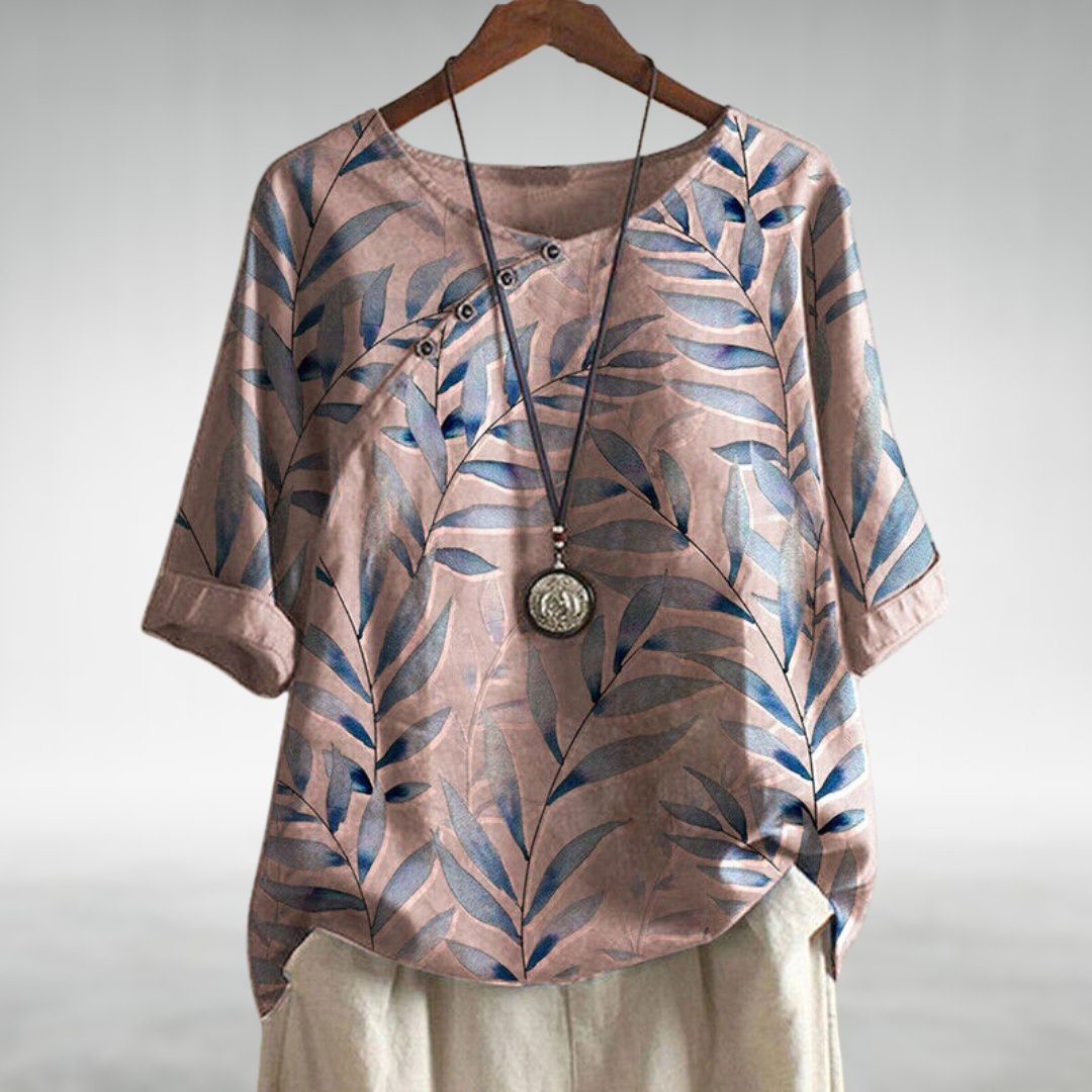 Effortless Leaf Print Button Blouse For Women Street-Wave