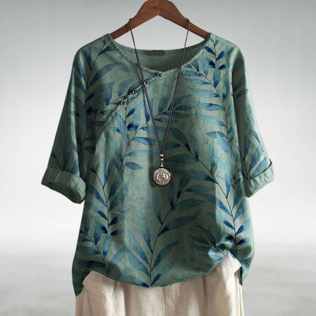 Effortless Leaf Print Button Blouse For Women Street-Wave