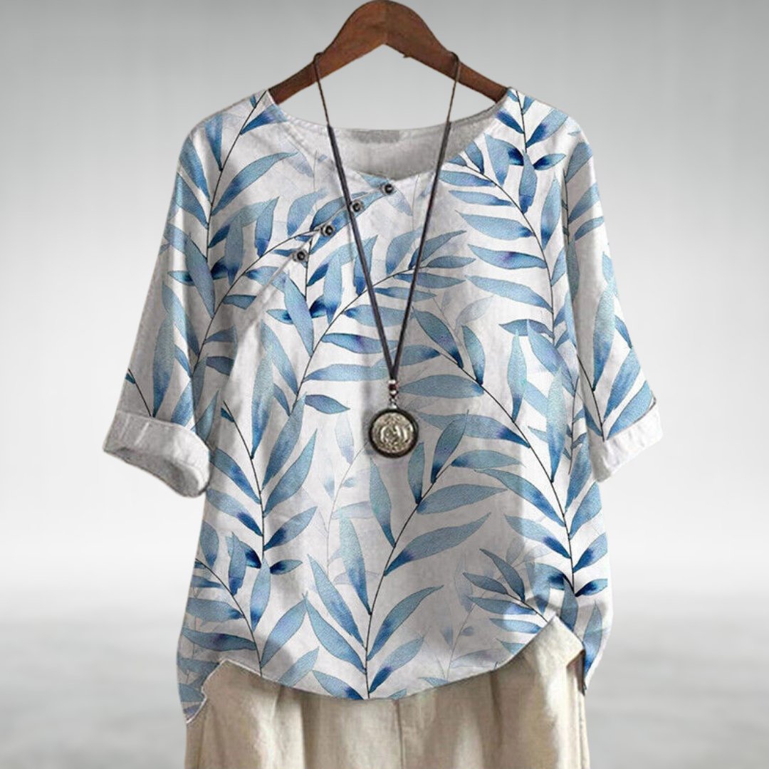 Effortless Leaf Print Button Blouse For Women Street-Wave