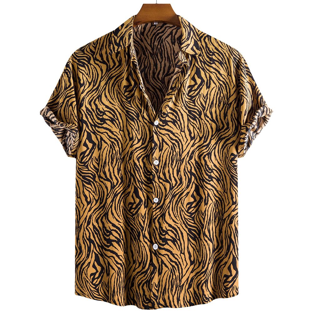 Tiger Print Shirt For Men Street Wave Lightweight Breathable Summer Shirt With Relaxed Fit
