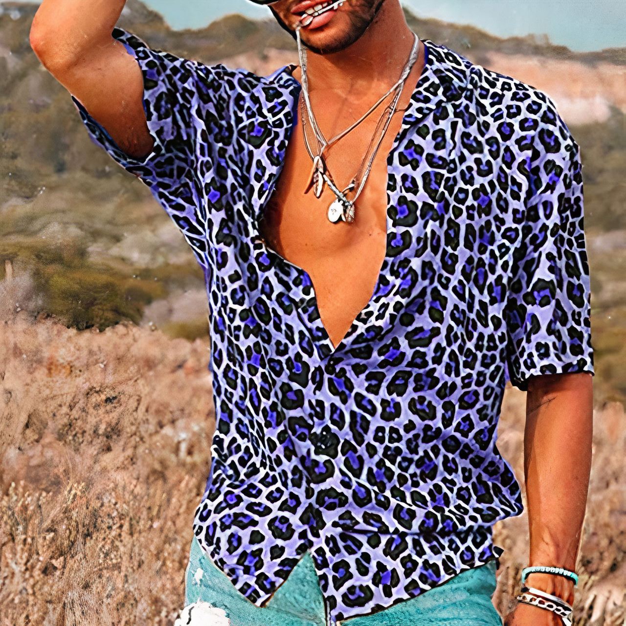 Leopard Print Mens Summer Shirt Street Wave Merium Lightweight Breathable Bold Fashion For Fashion Forward Men