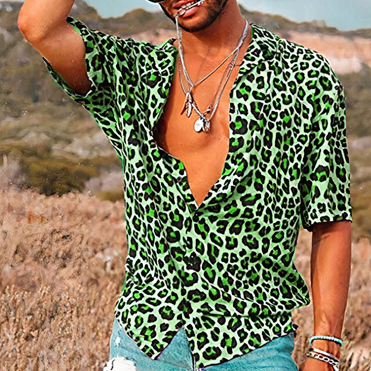 Leopard Print Mens Summer Shirt Street Wave Merium Lightweight Breathable Bold Fashion For Fashion Forward Men