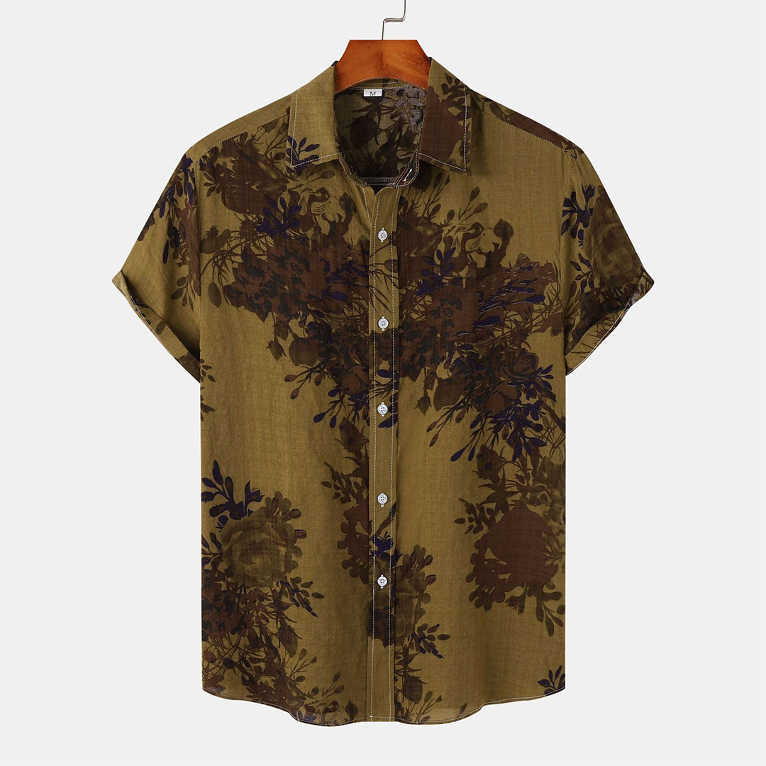 Street-wave Slim Fit Floral Shirt For Men Lightweight Summer Shirt Elegant Floral Pattern