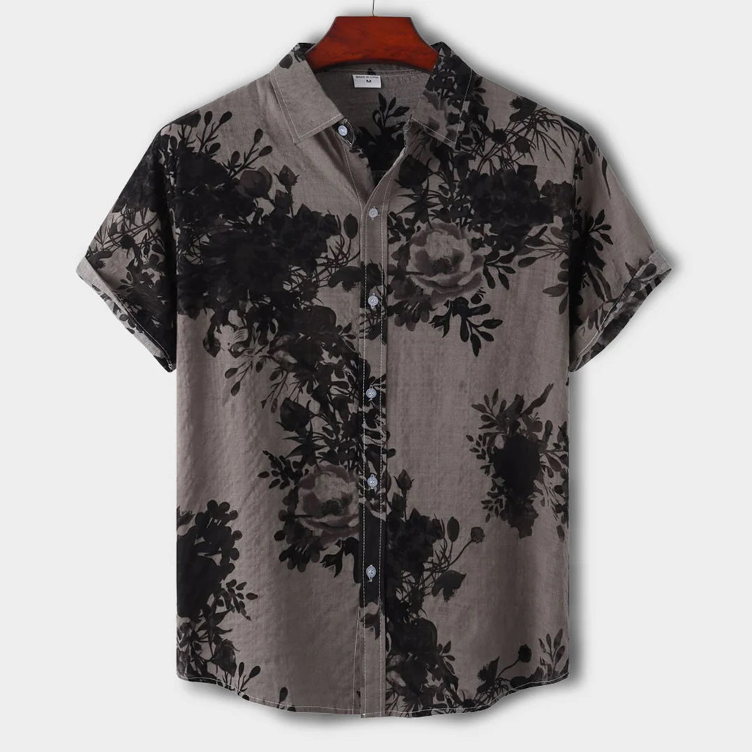 Street-wave Slim Fit Floral Shirt For Men Lightweight Summer Shirt Elegant Floral Pattern