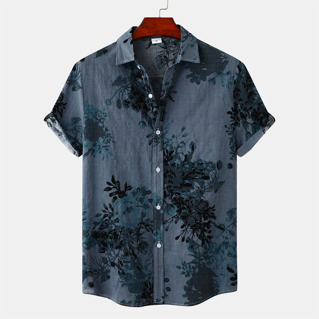 Street-wave Slim Fit Floral Shirt For Men Lightweight Summer Shirt Elegant Floral Pattern