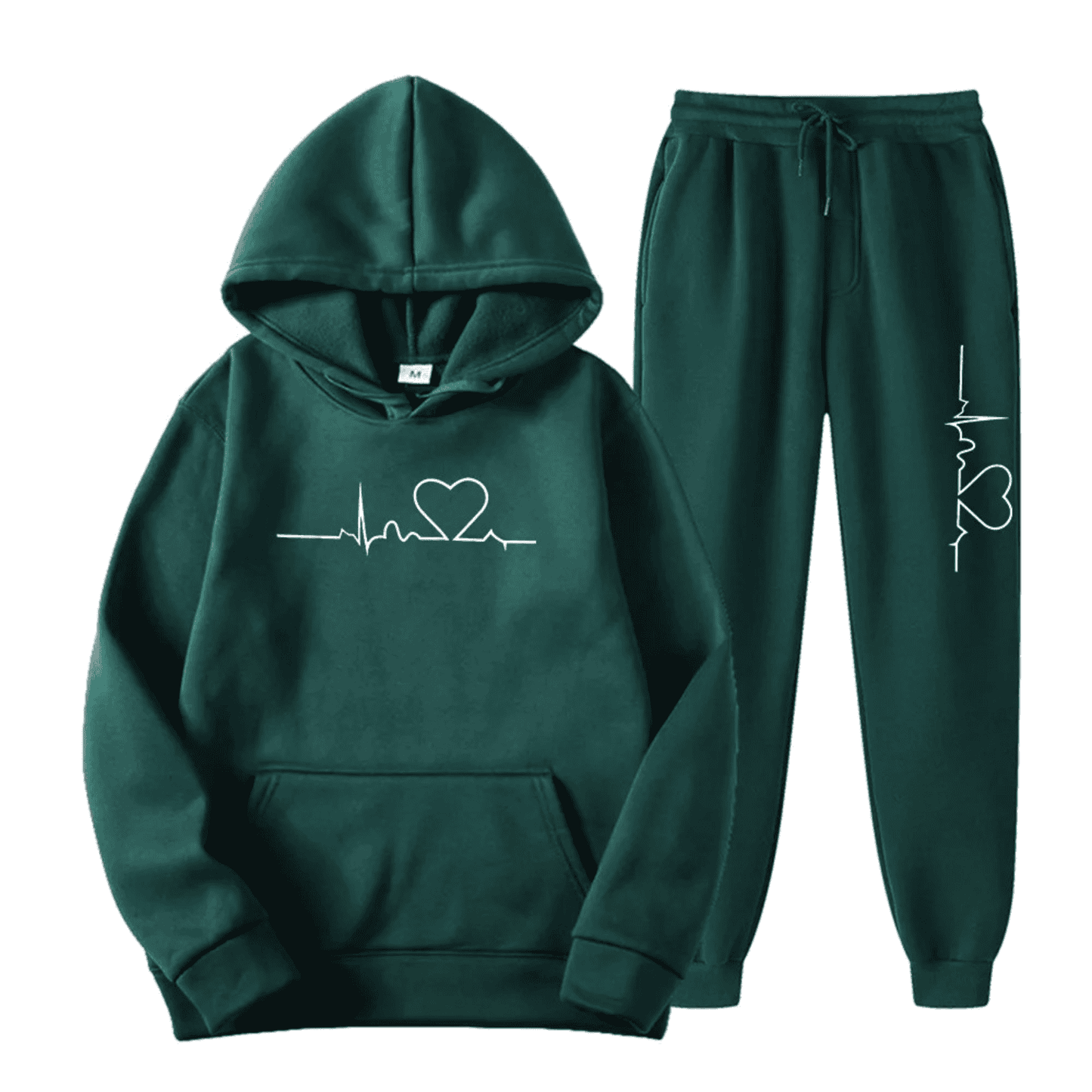 Street-wave Women's Hoodie Tracksuit Set With Heart Print For Cozy, Sporty Confidence
