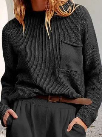 Street Wave Winter Pullover For Women Cozy Knit Warmth With Effortless Style And Pocket Detail