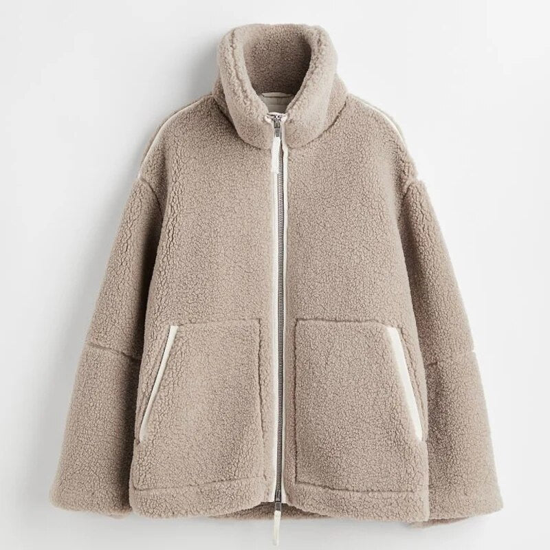 Street Wave Womens Wool Coat With Rollneck Collar And Soft Sheep Wool Inside For Urban Winter Comfort