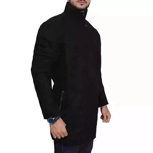 Howard High Neck Black Wool Coat For Men By Street-Wave Stand Collar Button Front Winter Outerwear