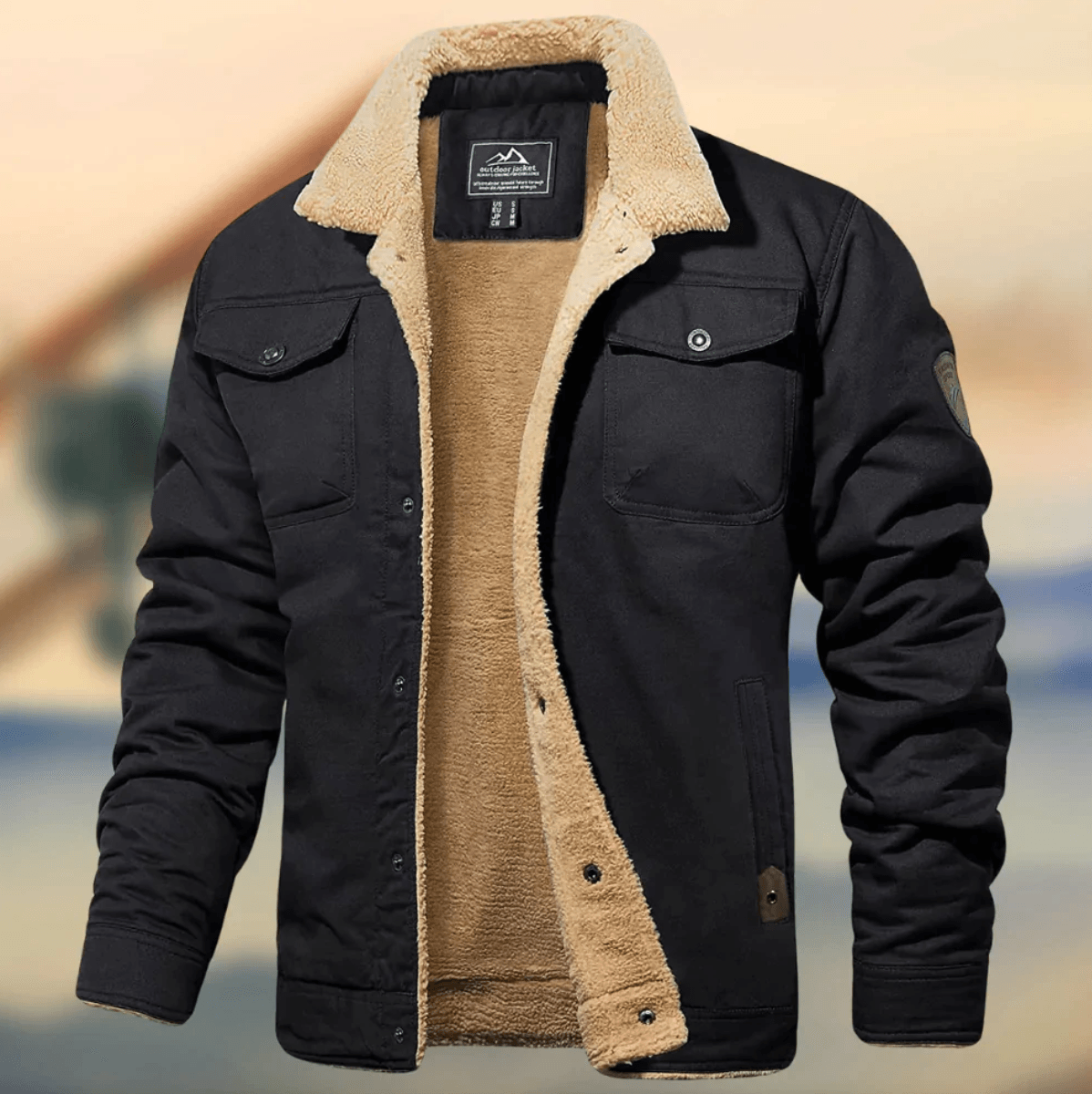 Street-wave Men's Warm Winter Jacket With Faux Shearling Collar and Insulated Lining