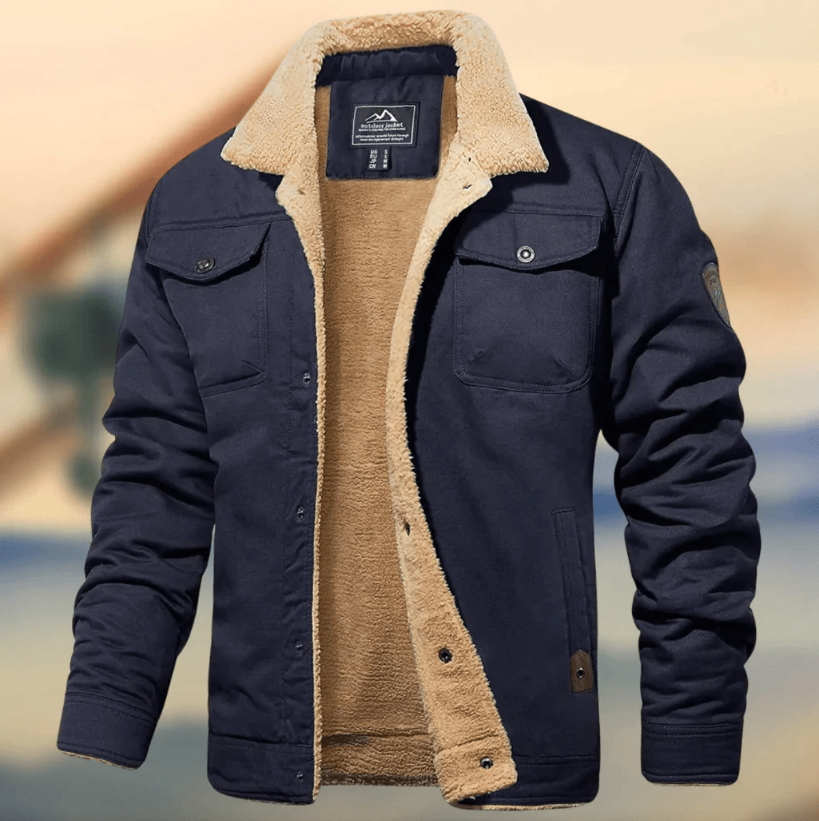 Street-wave Men's Warm Winter Jacket With Faux Shearling Collar and Insulated Lining