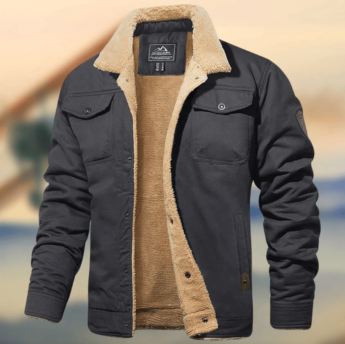 Street-wave Men's Warm Winter Jacket With Faux Shearling Collar and Insulated Lining