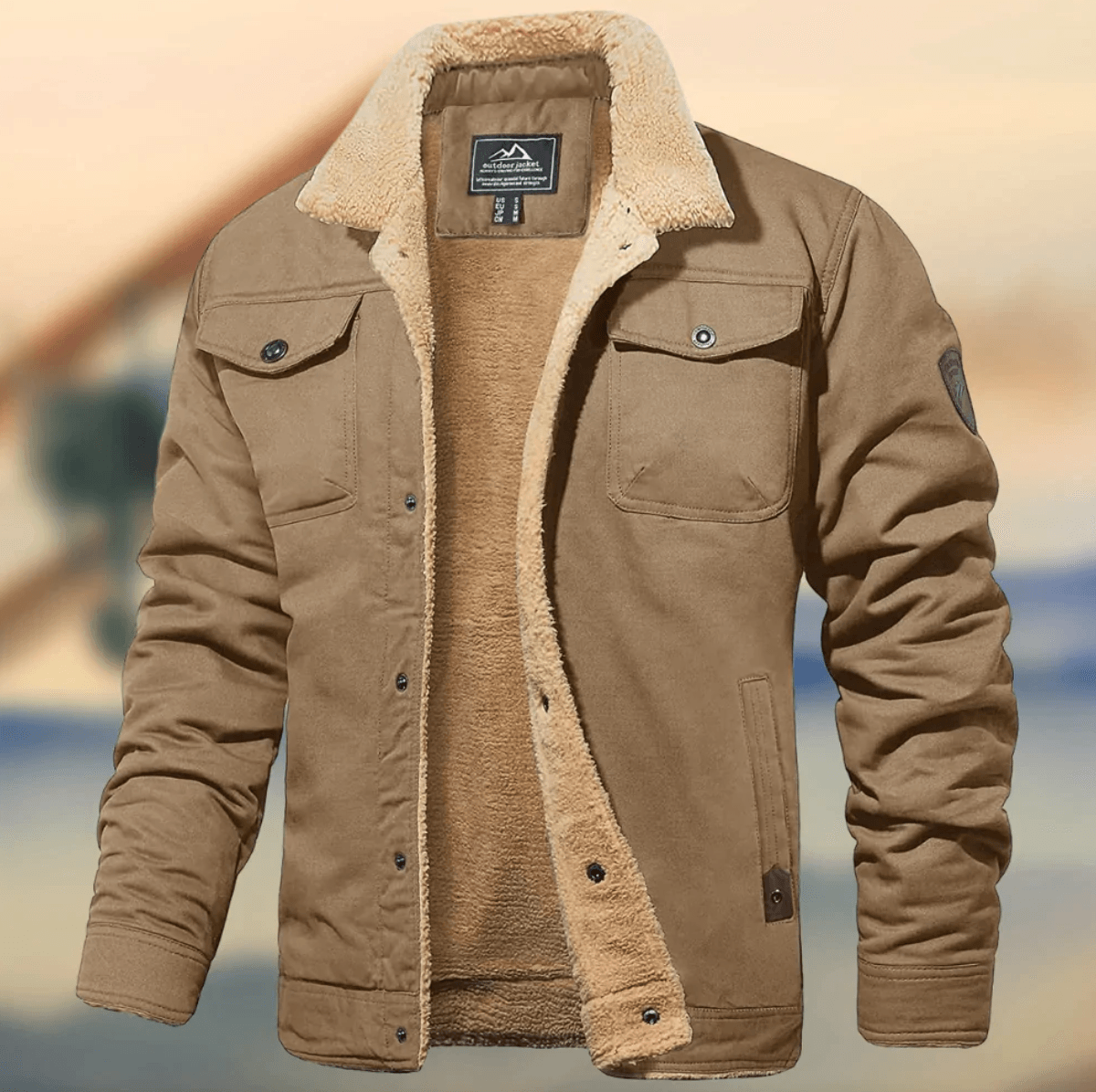 Street-wave Men's Warm Winter Jacket With Faux Shearling Collar and Insulated Lining