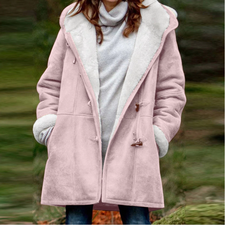 Street-Wave Womens Hooded Duffle Coat With Fleece Lining Warm Cozy Polyester Winter Jacket