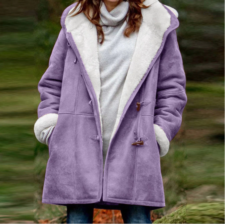 Street-Wave Womens Hooded Duffle Coat With Fleece Lining Warm Cozy Polyester Winter Jacket