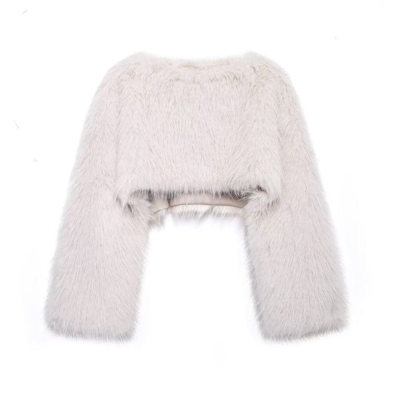 Street Wave Faux Fur Pullover With Wide Sleeves For Women Glamorous Cozy Statement Knit