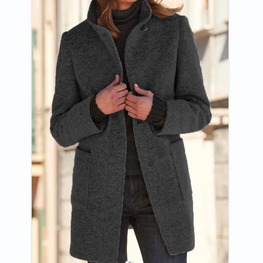 Street-wave Emma Wool Coat For Women With Standup Collar And Durable Buttons For Winter