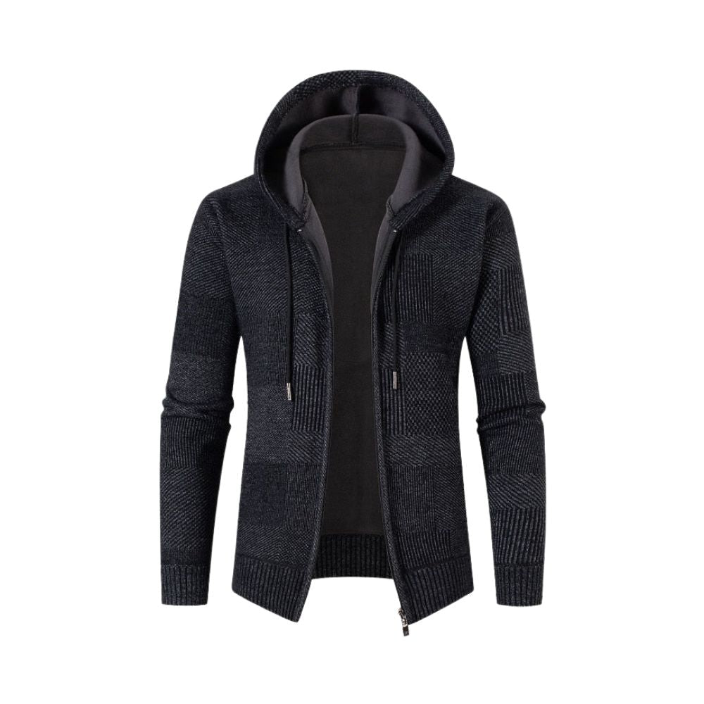 Street-Wave Men's Knit Hoodie Jacket With Adjustable Hood Cozy Breathable Cotton Blend