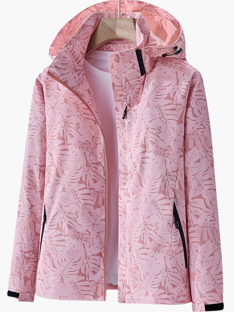 Street Wave Leaf Print Hooded Jacket For Women Autumn Ready Cozy Casual Outerwear