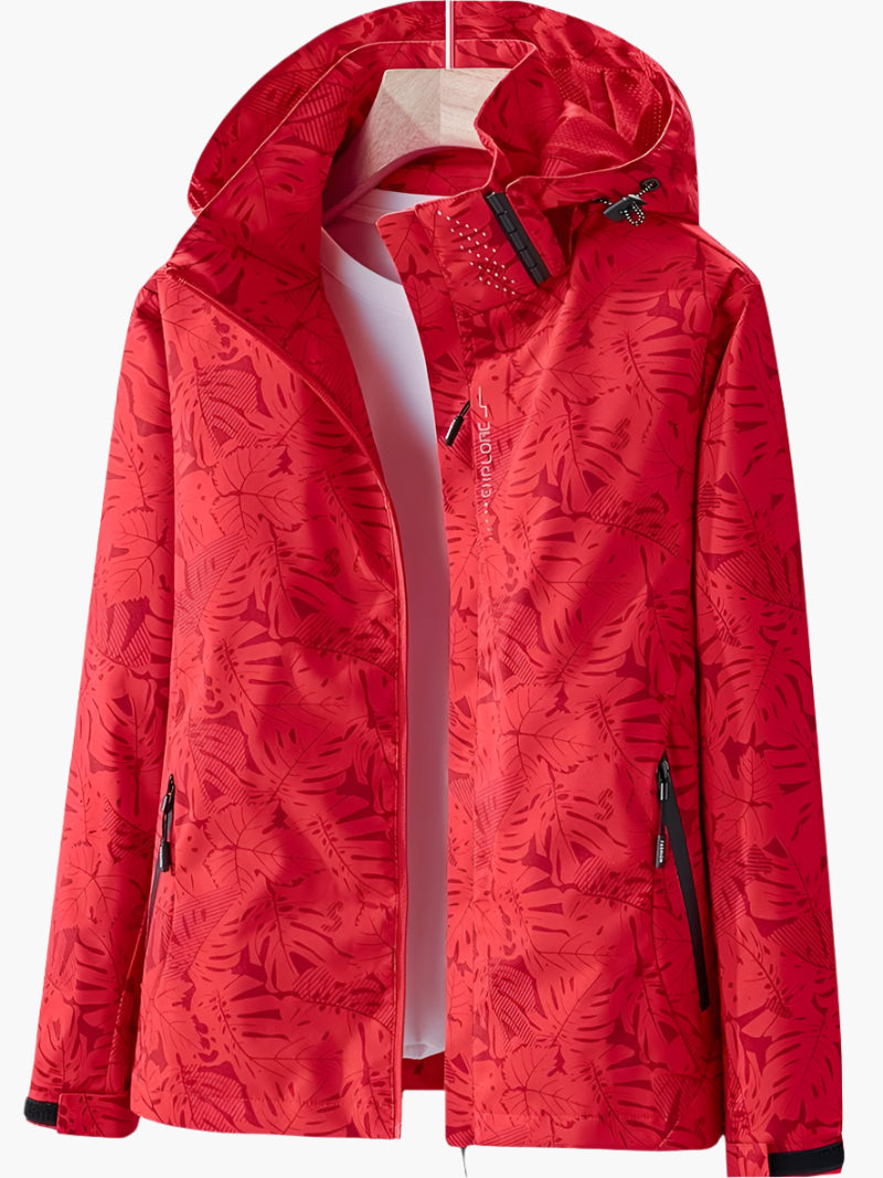 Street Wave Leaf Print Hooded Jacket For Women Autumn Ready Cozy Casual Outerwear
