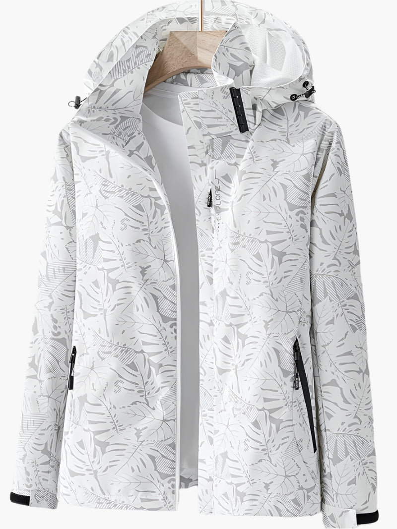Street Wave Leaf Print Hooded Jacket For Women Autumn Ready Cozy Casual Outerwear