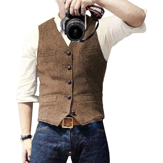 Street-Wave Men's Denim Vest With Button Closure And Practical Pockets For Versatile Casual Layering
