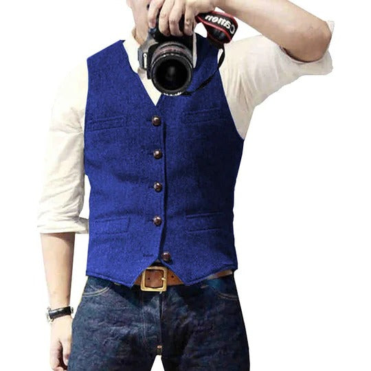 Street-Wave Men's Denim Vest With Button Closure And Practical Pockets For Versatile Casual Layering