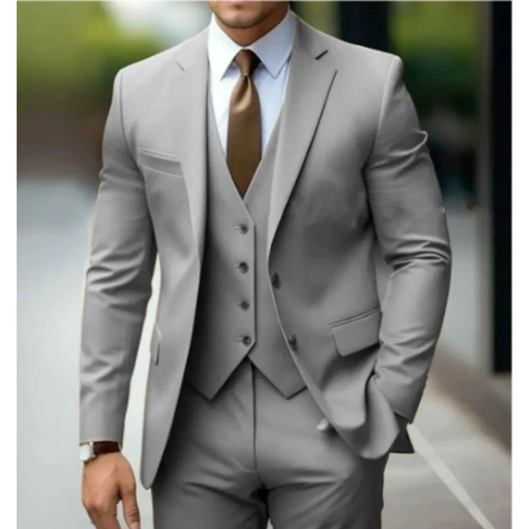 Street-Wave Three Piece Mens Suit Set Jacket Vest Trousers Tailored Fit Formal Business Wear