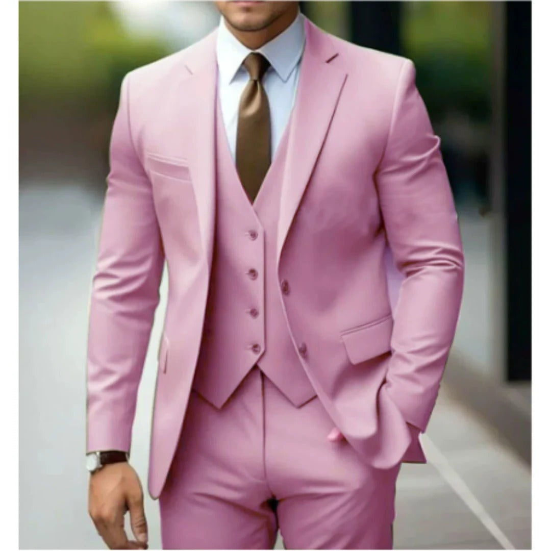 Street-Wave Three Piece Mens Suit Set Jacket Vest Trousers Tailored Fit Formal Business Wear