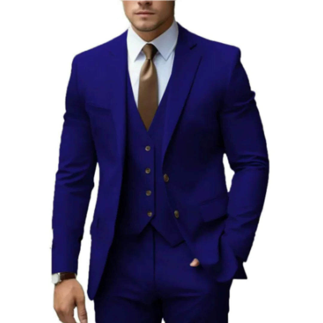 Street-Wave Three Piece Mens Suit Set Jacket Vest Trousers Tailored Fit Formal Business Wear