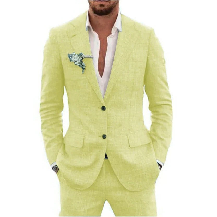Street-Wave Two Piece Men's Summer Suit Lightweight Breathable Jacket And Trousers For Warm Weather Formal Daytime Events