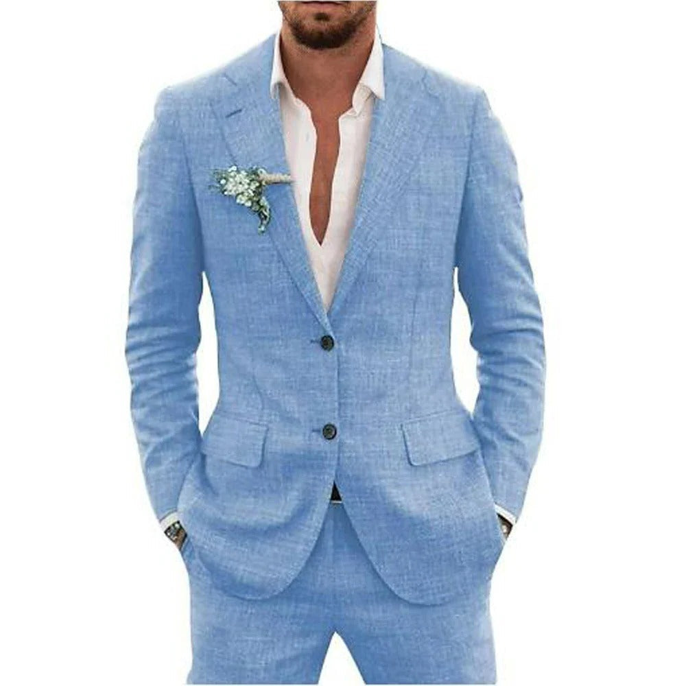 Street-Wave Two Piece Men's Summer Suit Lightweight Breathable Jacket And Trousers For Warm Weather Formal Daytime Events
