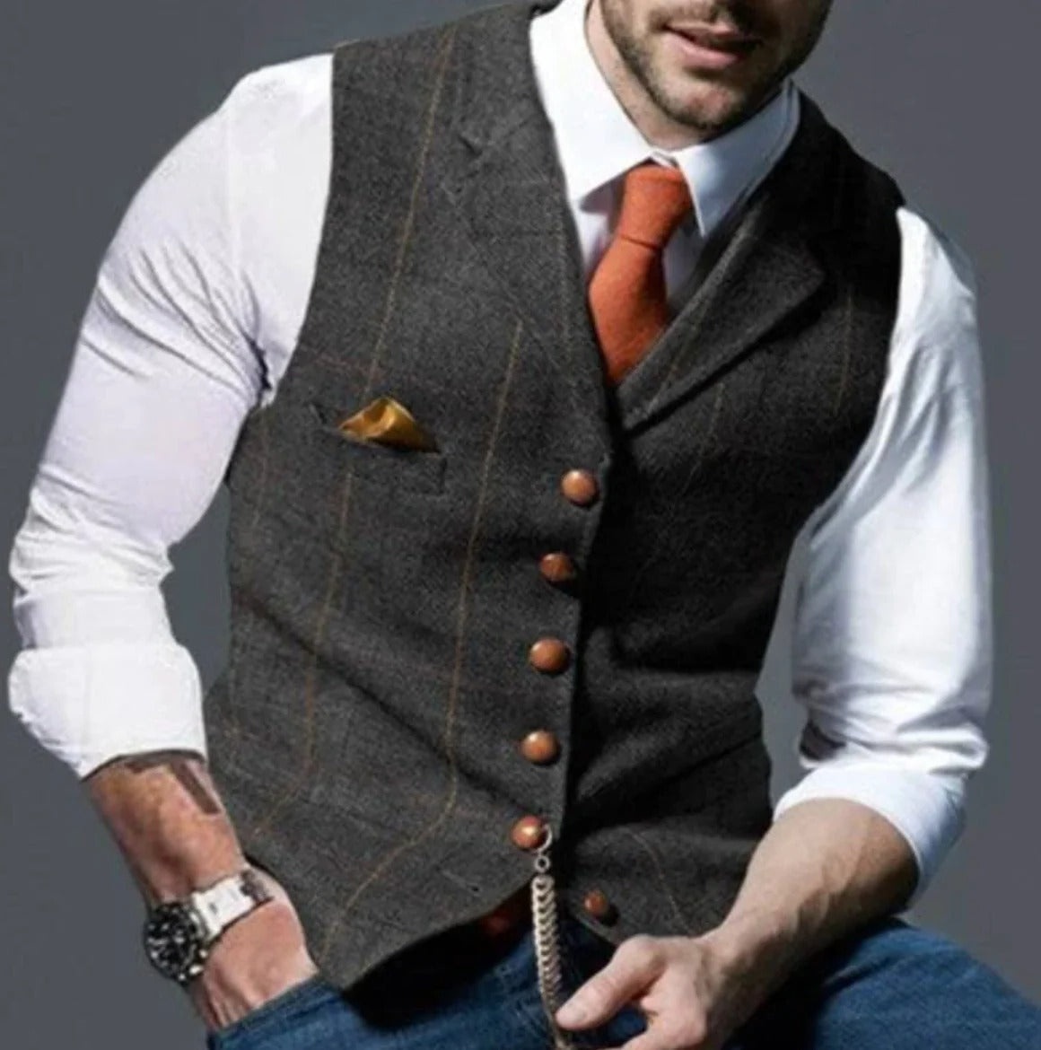 Street-Wave Mens Vintage Style Notched Collar Vest For Formal Or Casual Layering Wardrobe Essential