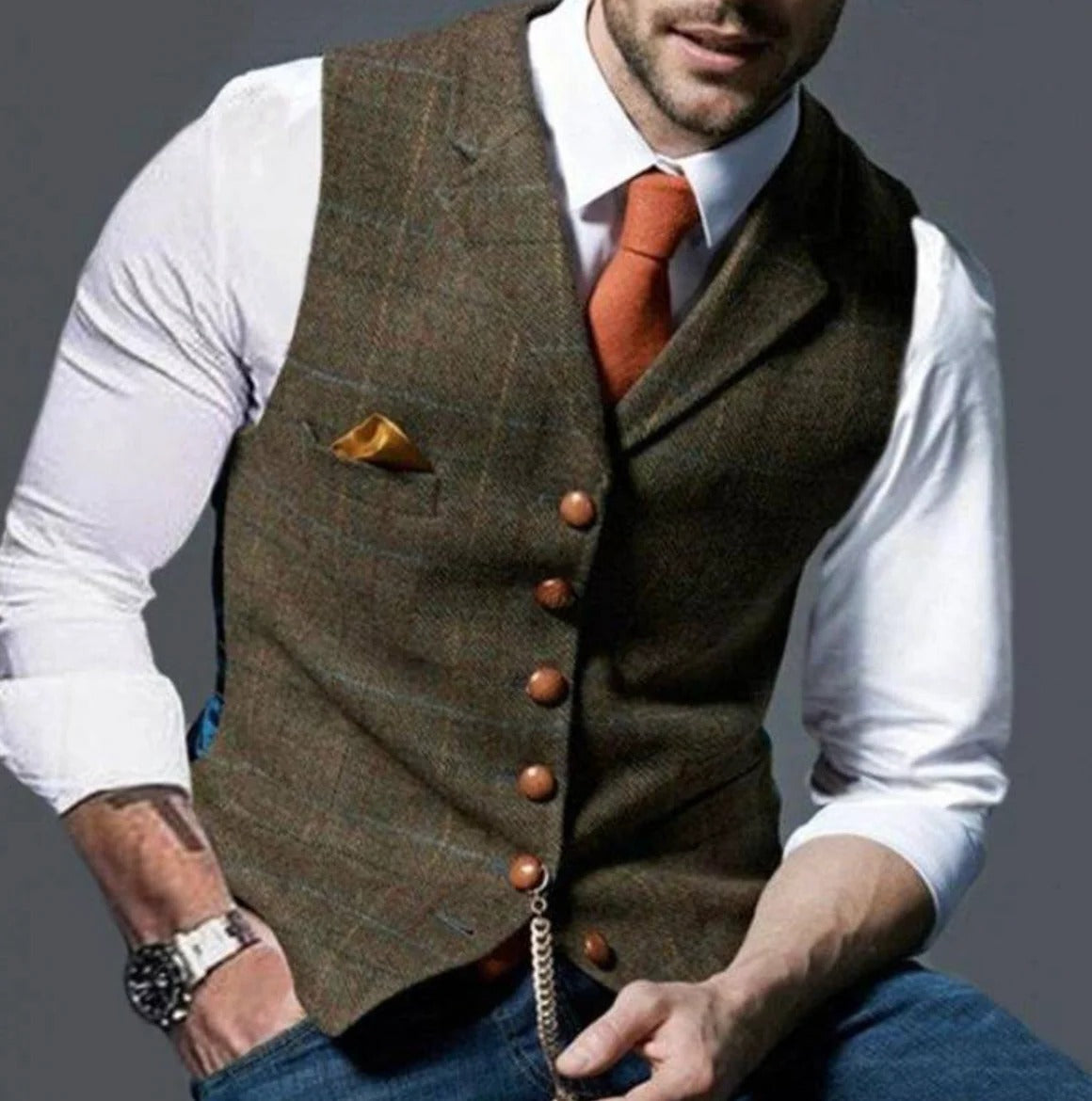 Street-Wave Mens Vintage Style Notched Collar Vest For Formal Or Casual Layering Wardrobe Essential