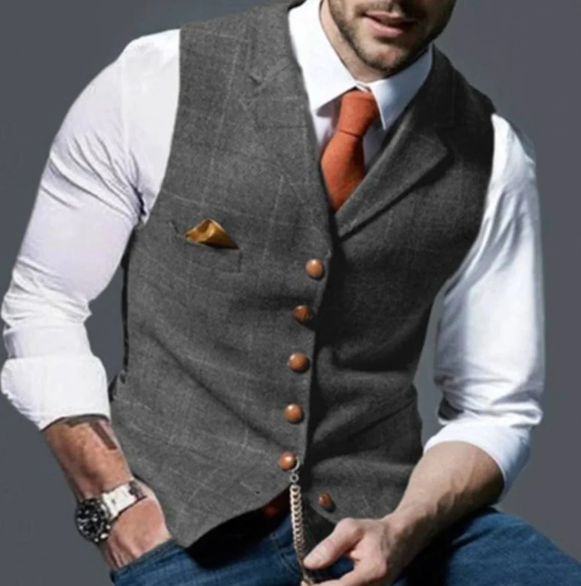 Street-Wave Mens Vintage Style Notched Collar Vest For Formal Or Casual Layering Wardrobe Essential