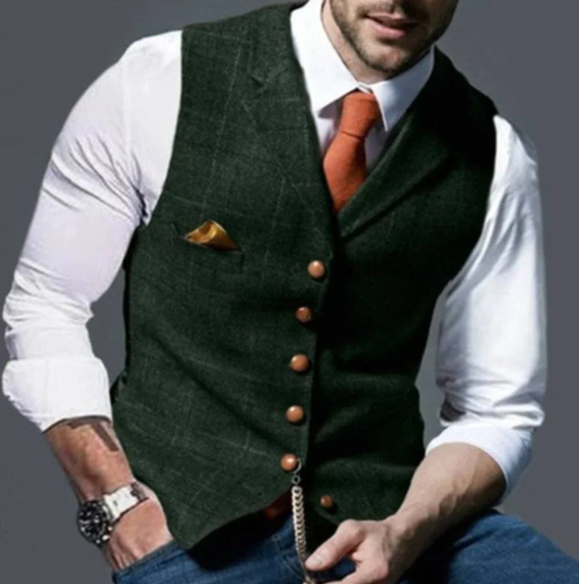 Street-Wave Mens Vintage Style Notched Collar Vest For Formal Or Casual Layering Wardrobe Essential