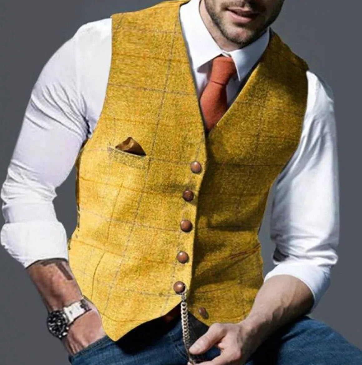 Street-Wave Mens Vintage Style Notched Collar Vest For Formal Or Casual Layering Wardrobe Essential