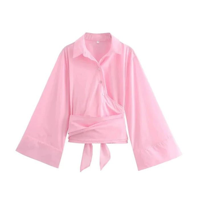 Blouse With Wide Bow Belt