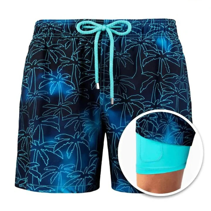 Street-Wave Men's Tropical Print Mid Length Swim Shorts With Quick Dry And Adjustable Drawstring