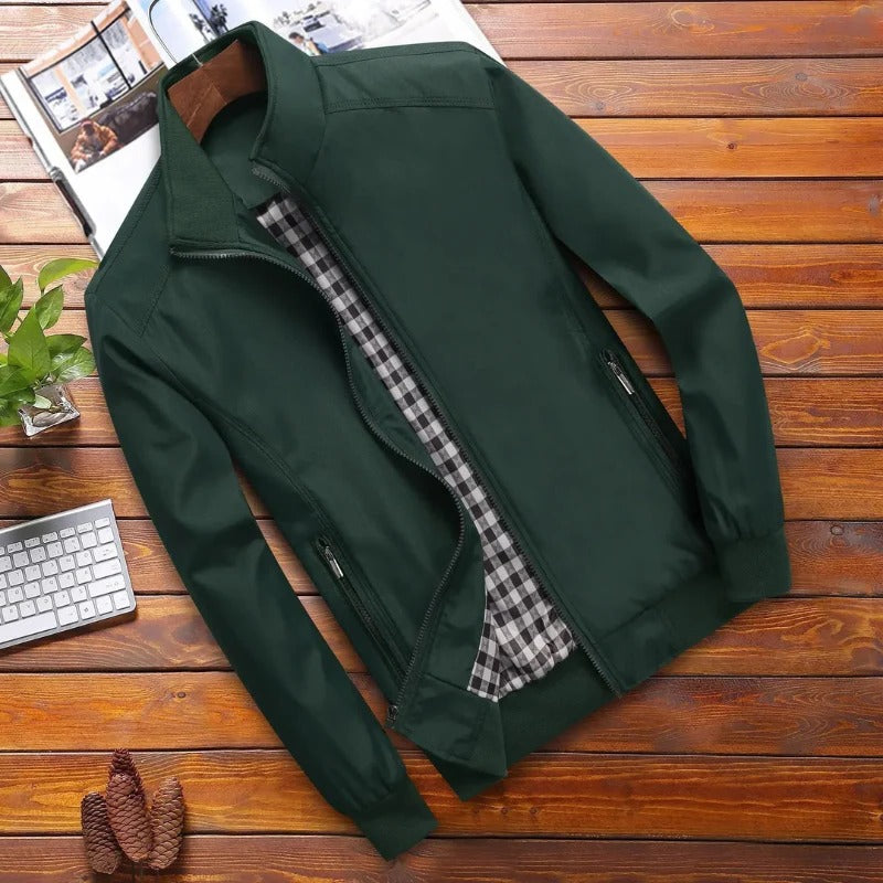 Street-Wave High Collar Summer Jacket For Men With Structured Fit And Front Zip Closure