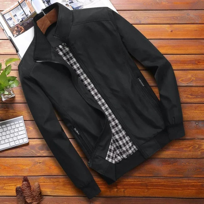 Street-Wave High Collar Summer Jacket For Men With Structured Fit And Front Zip Closure
