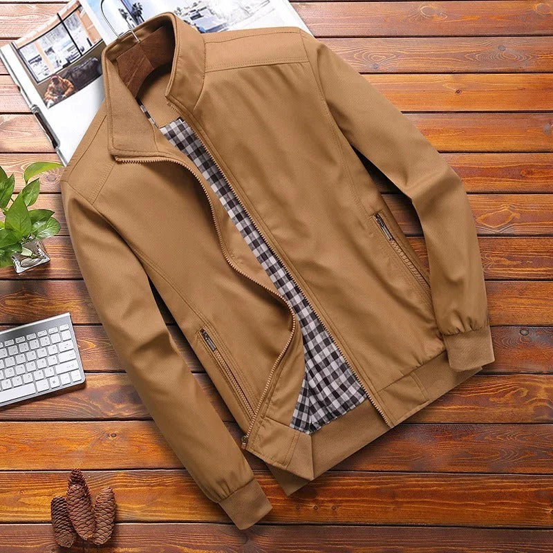 Street-Wave High Collar Summer Jacket For Men With Structured Fit And Front Zip Closure