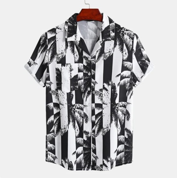Mens Hawaiian Shirt With Palm Tree Print Short Sleeve Relaxed Fit Casual Summer Shirt