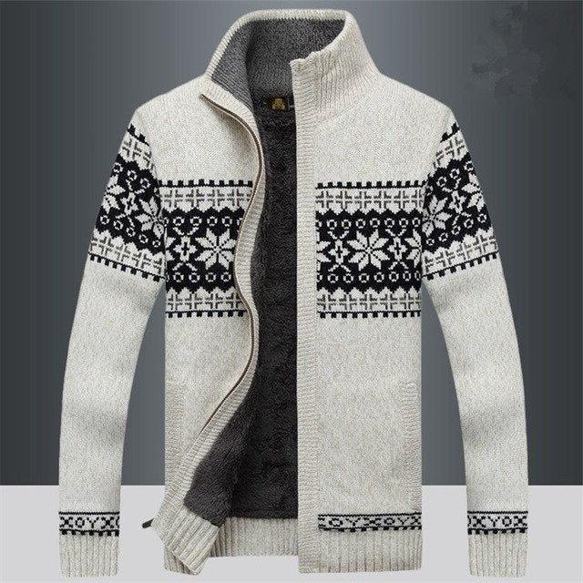 Street-Wave Knitted Winter Jacket For Men Zip Front With Nordic Pattern Warm Coat For Daily Wear